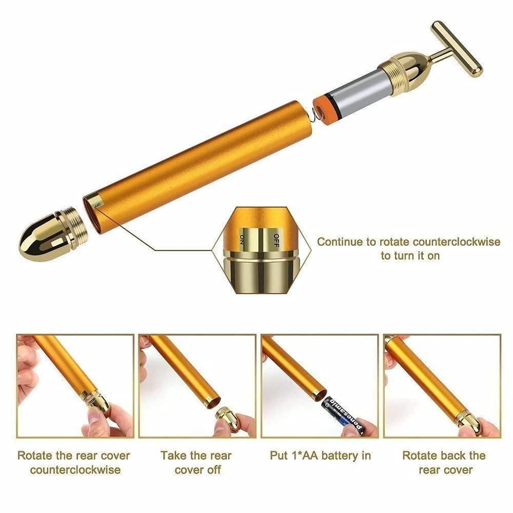 24K Gold Electric Face Lift Beauty Bar – Skin Tightening Massager